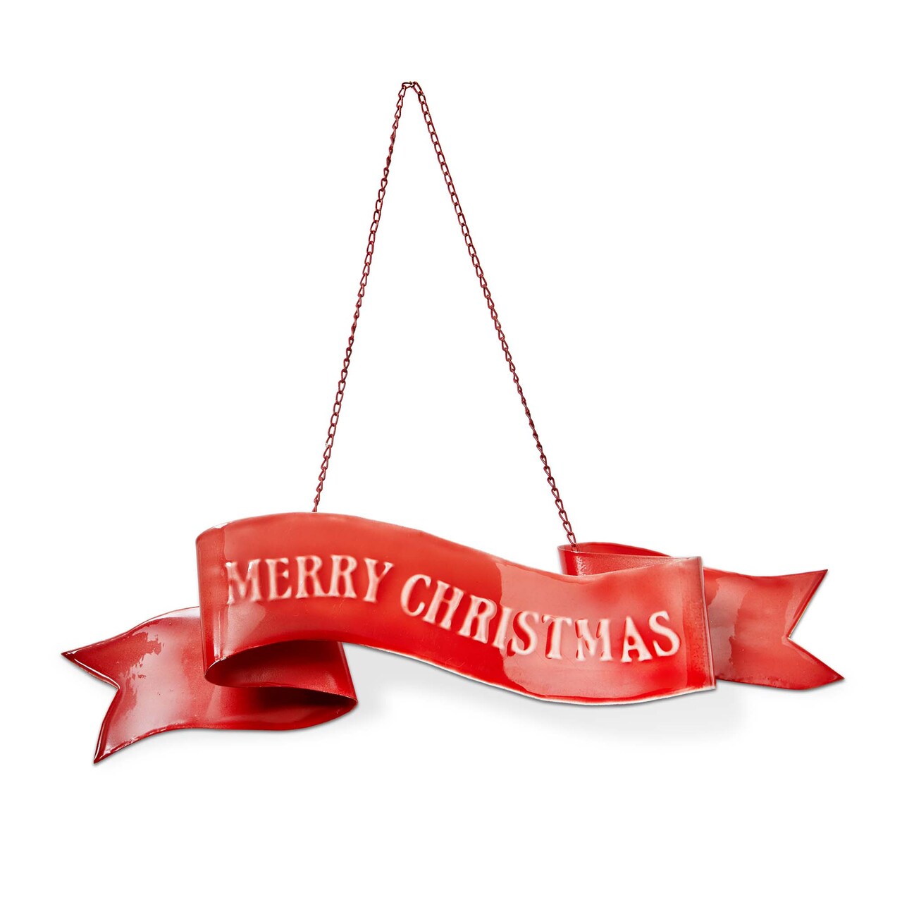 Merry Christmas Hanging Door Sign - Red Iron Wall Art Panel, 16.37" L x 10.4" H, Easy to Clean, Festive Holiday Decor